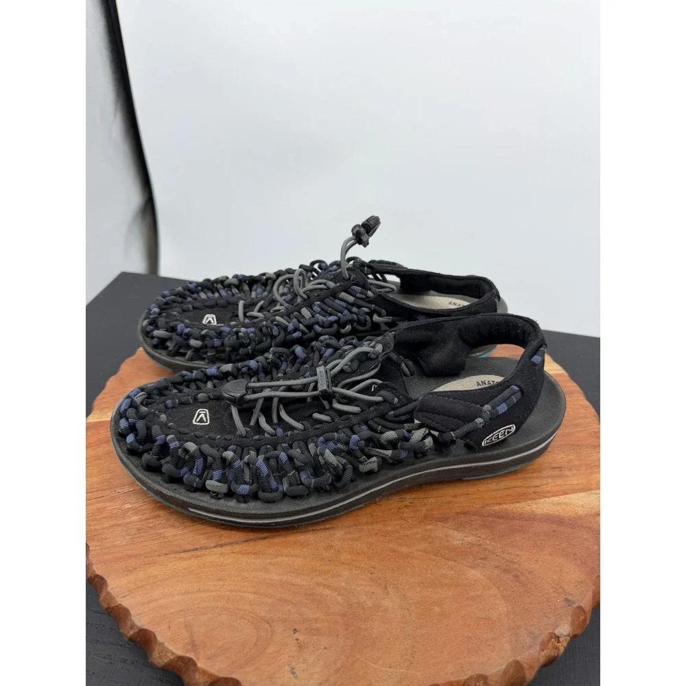 Keen Uneek Sandal Men 8 Black Blue Woven Cord Outdoor Water Shoe 1014617